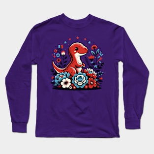 Cute dinosaur with flowers Long Sleeve T-Shirt